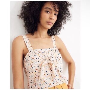 Madewell Tie Front Cami Top terrazzo cream abstract sleeveless knot